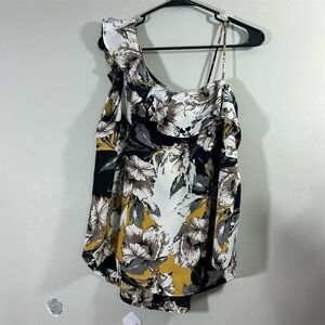 Paper Crane One Shoulder Floral Blouse Womens Small Yellow Black  Ruffle
